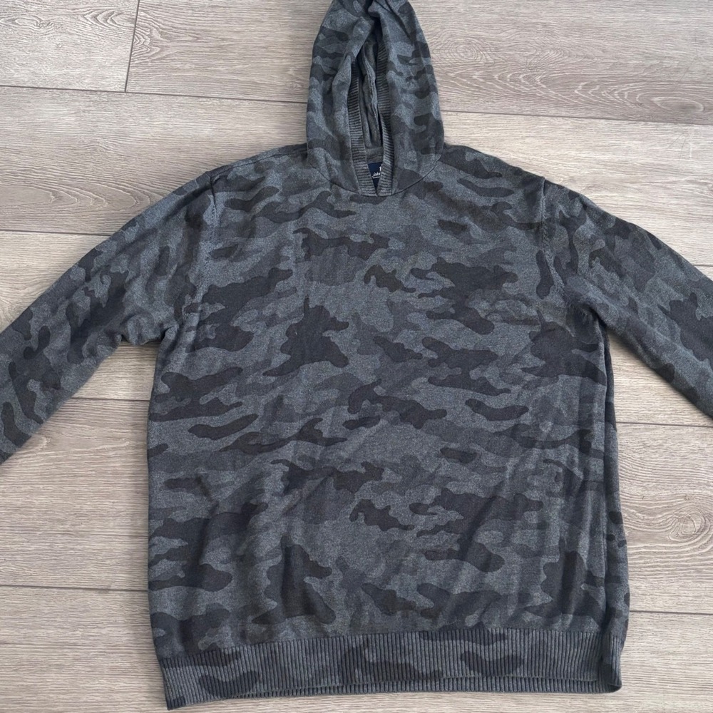 Johnnie-O Hoodie Mens Large Grey Camo Pattern Knit Silk Blend Golf casual Preppy
